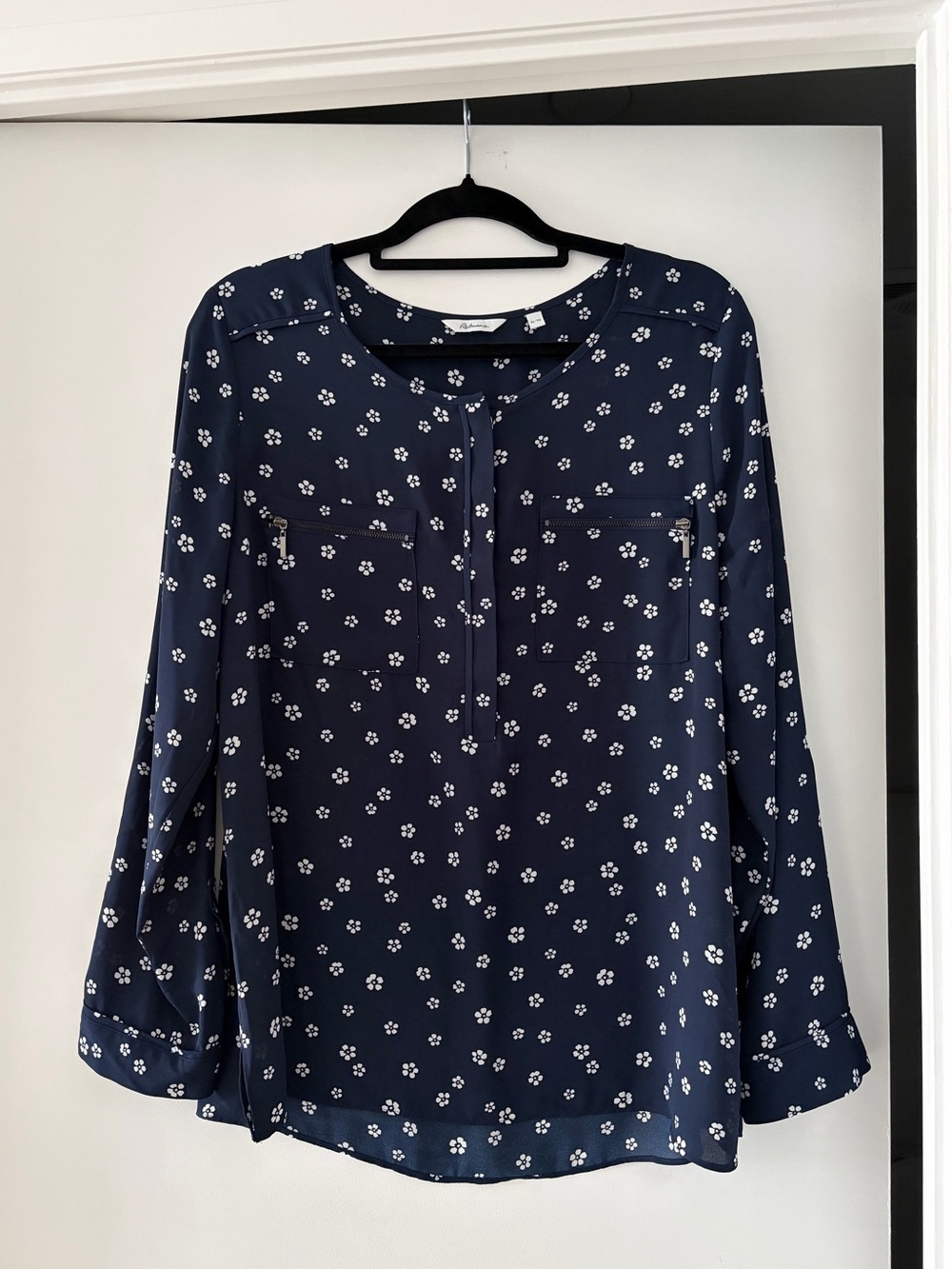 Navy Floral Zip-Pocket Blouse (US XL)